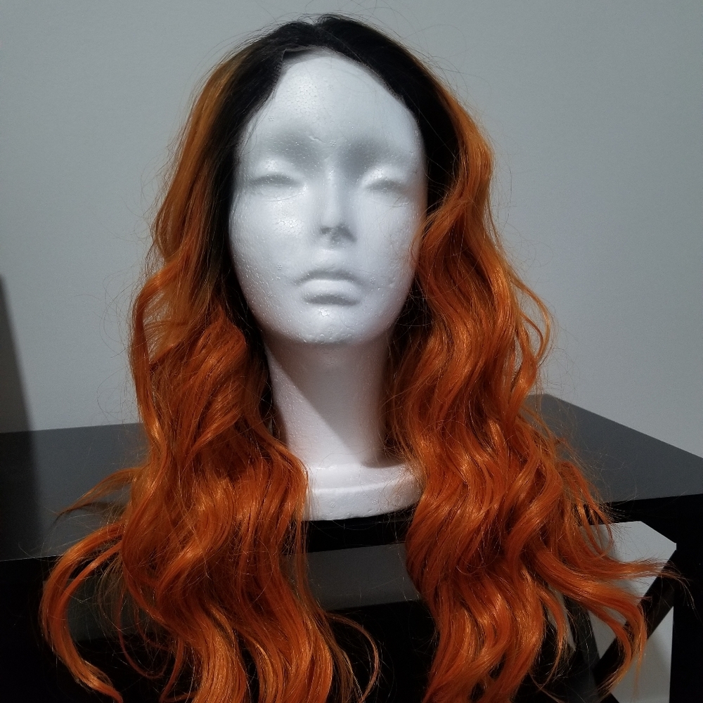 New Lace Front Orange Synthetic Wig (includes head)